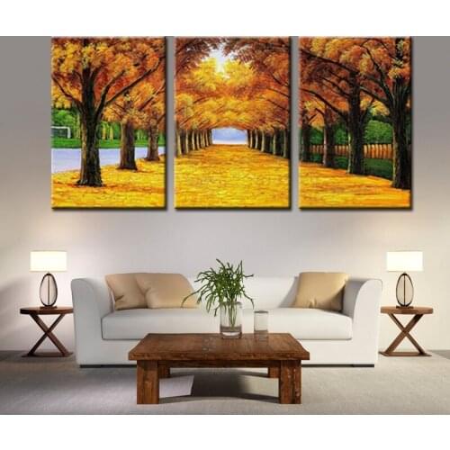 Golden Trees Landscape Picture of Golden Road Print Painting On Canvas Wall Art for Home Decor Living Room Unframed Canvas Art