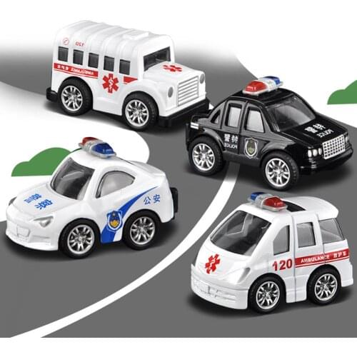 1PCS/Set Mini Alloy Diecast Model Pull Back Car Inertial Glide City Engineering Fire Truck Police Ambulance Car Kid Toy Boy Gift