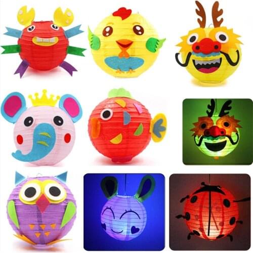 10pcs Cartoon Animal Shape Round Paper Lanterns Children Handmade Toy Birthday Party New Year Home Decoration Supplies