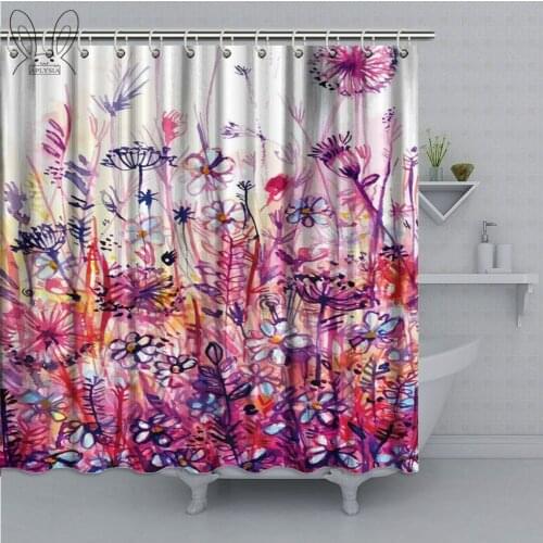 Aplysia Meadow of Pink Flowers Dandelion Abstract Watercolor Background Print Shower Curtain Polyester Fabric Bathroom Curtain
