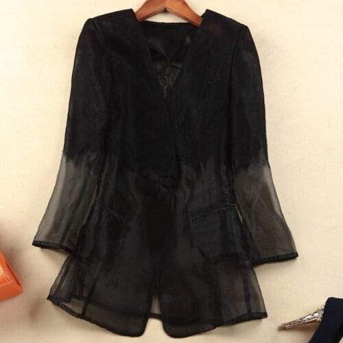 CHICEVER Korean Patchwork Lace Mesh Womens Blazer V Neck Long Sleeve Hit Color Perspective Plus Size Suits Female 2020 Clothes