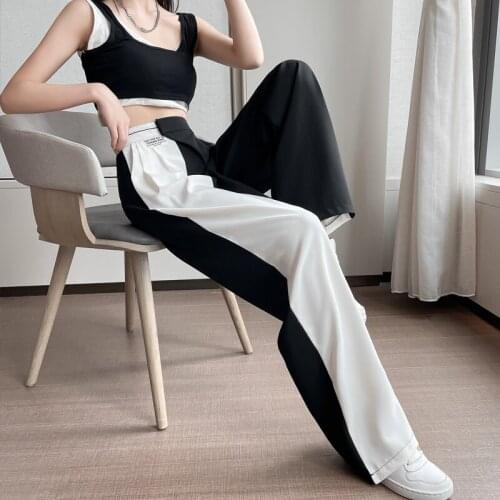 High Waisted Black and White Pants for Womens 2021 Summer Korean Fashion Patchwork Clothing Office Ladies Elegant Suit Trousers