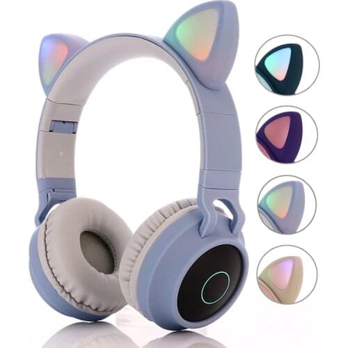 Kids Bluetooth 5.0 Headphones LED light Cat Ears Headset Wireless Earphone HIFI Stereo Bass headphone for Phones with microphone