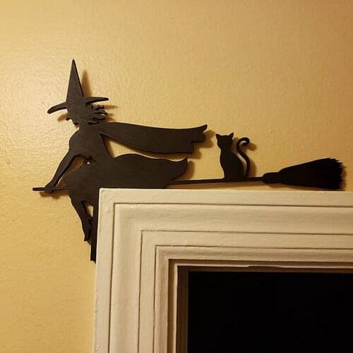 Door Corner Sign-secret Witch Riding On Magic Broom Figurine Halloween Gift Props Bookshelf Home Room Decoration Accessories