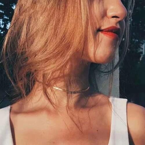 European and American Trend Gold Blade Chain Collar Necklace Men and Women Sexy Flat Snake Chain Gift