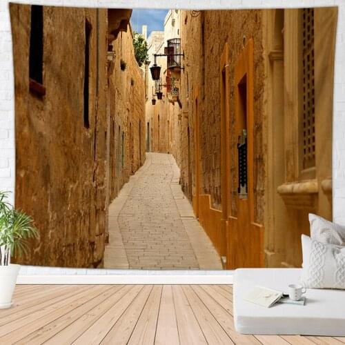 Landscape Tapestry Town and Sun Scenery for Livingroom Photography Wall Decor