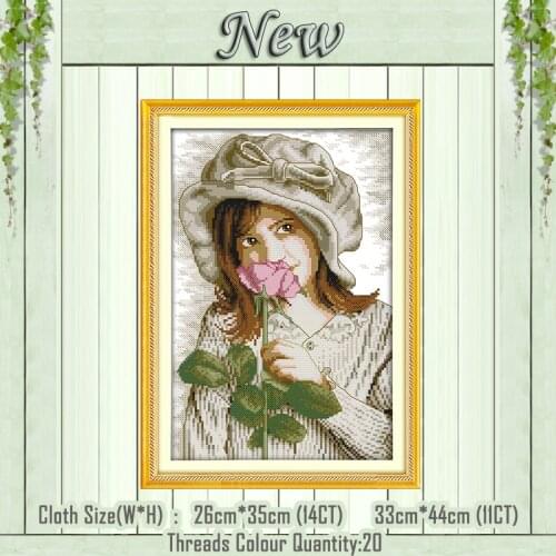 Girl who smells flowers diy painting counted printed on the canvas DMC 11CT 14CT kits NKF Cross Stitch embroidery needlework Set