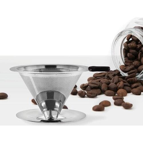 115mm/125mm Coffee Filter Stainless Steel Cone Coffee Filter Baskets Mesh Strainer Pour Over Coffee Dripper With Stand Holder