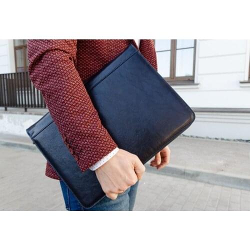 Leather Document Case, Navy Blue Leather Portfolio - Time Resistance