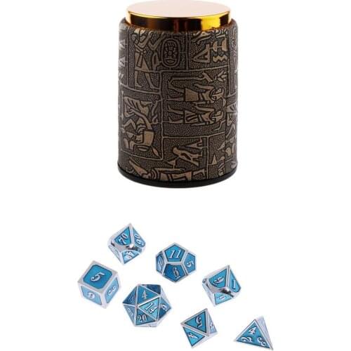 7PCS Metal Polyhedral Dice D4-D20 For Dungeons And Dragons Game+Dice Cup #C
