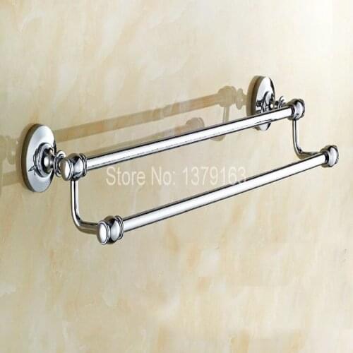 Wall Mount Polished Chrome Bathroom Towel Double Bar Rail Rack Holder Bathroom Fitting Accessory aba802