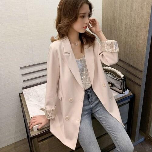 2020 Spring New Style Loose Suit Jacket Women Casual Sequin Sleeve Black Small Suit Women Coat Fashion Clothing Female Blazer