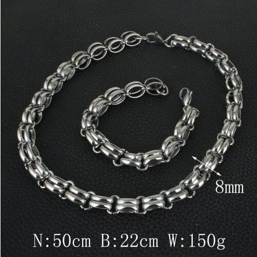 Mans New Style Stainless Steel Vintage Jewelry 8mm Chain Bracelet and Necklace Sets For Man & Woman SGEZAQDA1