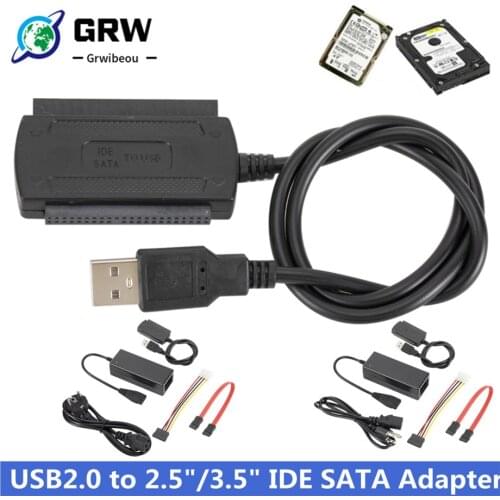 Grwibeou New 3-in-1 USB 2.0 To IDE / SATA 2.5",3.5" Hard Drive Disk HDD SSD 480Mb/s Data Interface Converter Adapter Cable