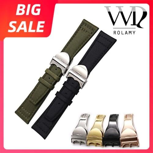 Rolamy 20 21 22mm Top Quality Luxury Green Nylon Fabric Leather Band Wrist Watch Band Strap Belt With Deployment Clasp For Tudor