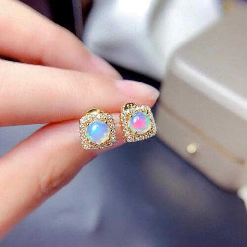 Lovely Natural Opal gemstone stud earring 925 sterling silver earrings natural opal fireworks color birthday gift new year