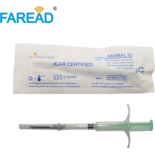 Free shipping microchipped syringe RFID animal microchip injector with glass tag 2.12x12mm 134.2KHz standard