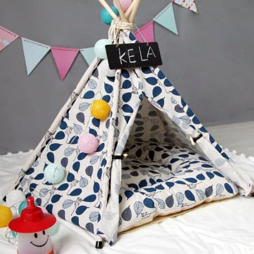 2020 New Blue Leave Pattern Foldable Pet Tent For Dog Cats Small Animals Pet Supplies Thicks Mats Houses Dog Tent Pet Teepee Dec