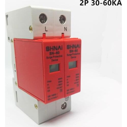 2P SPD 30KA - 60KA 1P+N surge arrester protection device electric house surge protector D ~385V AC