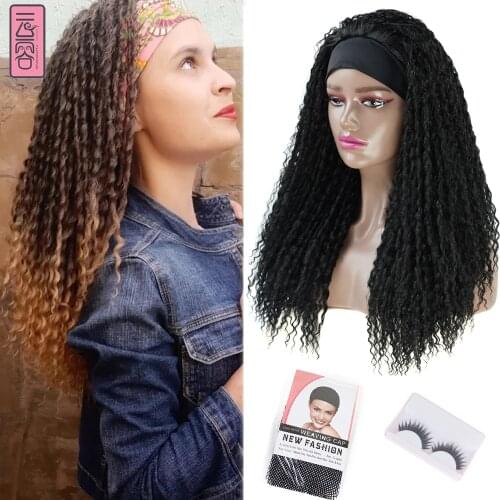 YunRong Headband Wig Water Wave Synthetic Hair Ombre 22Inches Turban Wigs Marly Braids Afro Kinky Curly Scarf Wigs Deep Women