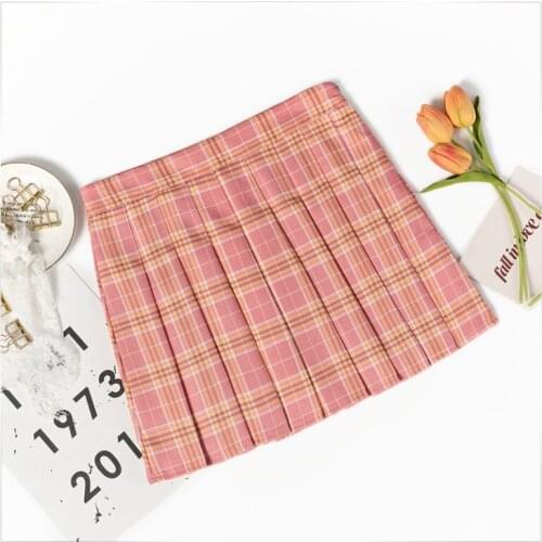 Ladies High Waist Kawaii Skirt Women Pleat Skirt Harajuku Preppy Style Plaid Skirts Mini Cute Japanese School Student Uniforms