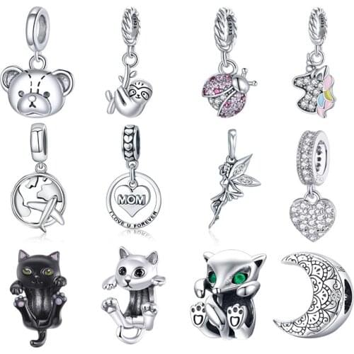 WOSTU Authentic 925 Sterling Silver Hot Sale Ladybug Charms Pendant Fit Bracelets Women Party Fashion DIY Jewelry Gift Making