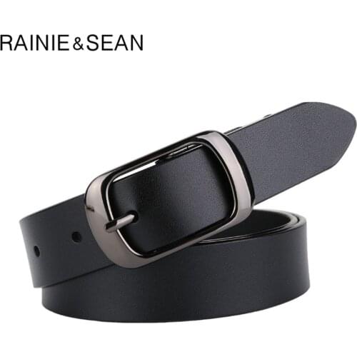 RAINIE SEAN Real Leather Belt Women Cowskin Genuine Leather Black Women Belt High Quality Brand Buckle Ladies Belts for Jeans