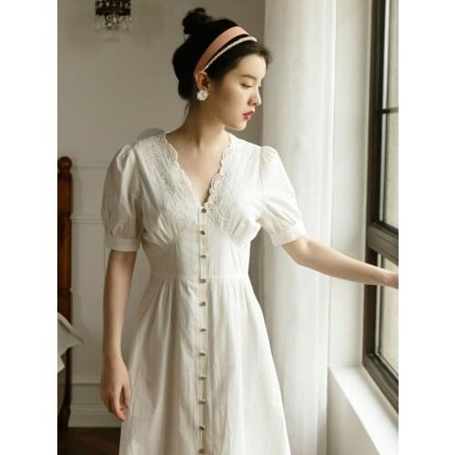 Japan Style Mori Girl Embroidered Cotton High Waist Vintage Dress Solid Color Women Gothic Midi Dress Vestido Midi Elegante