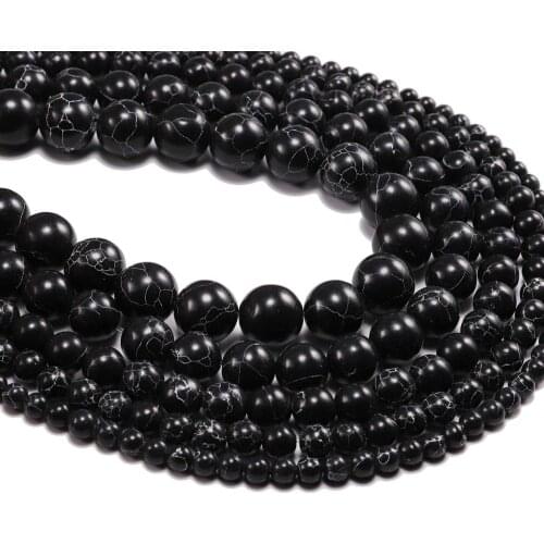 1strand/lot 4 6 8 10 12mm Black Turquoises Loose Bead Natural Stone Beads For Necklace Bracelet Jewelry Making DIY Accessories
