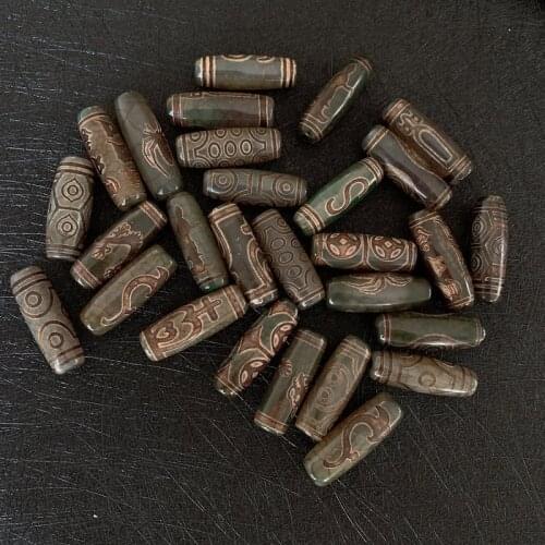 1pc 30mm Natural Tibetan Dzi Agates Beads Ruyi Dragon Eye Grey Green Agat Stone Beads Healing Jewelry for Necklaces Women Men