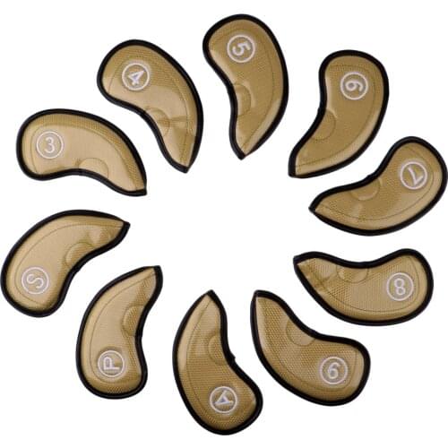 10pcs Golf Iron Head Covers with Hook & Loop Closure Waterproof PU Leather Club Headcovers Protective Covers Golf Accessories
