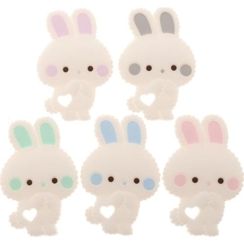 Fkisbox 5pcs Rabbit SILICONE Bunny Baby Teether Non BPA Infant Biting Teething Pendant Chewable Feeding Toys Pacifier Chain DIY