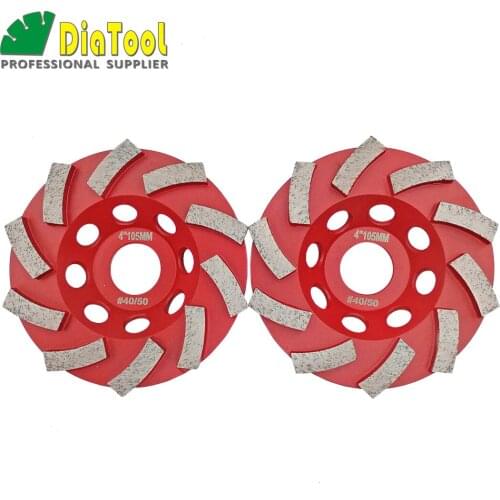 SHDIATOOL 2pcs 4" x10 Diamond Segmented Turbo Grinding Cup Wheel Concrete Arbor 7/8" grinding disc