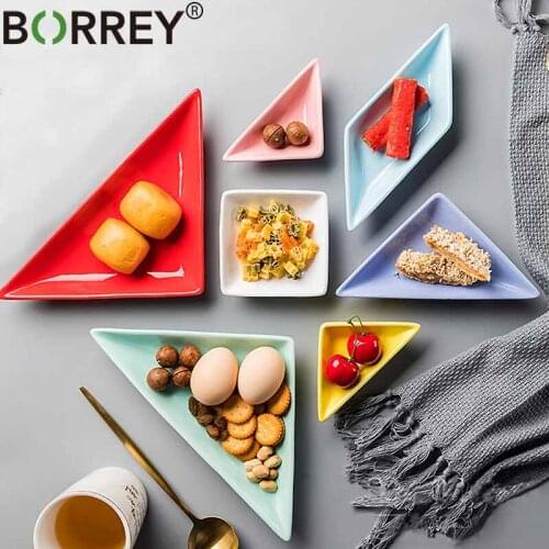 BORREY 7Pcs Ceramic Dessert Plate White Porcelain Cake Plate Snack Platter Bowl Snack Nut Dessert Marmalade Tray Home Decoration