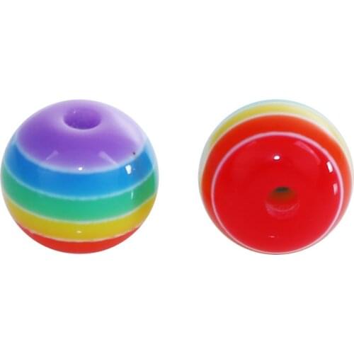 200 PCs Doreen Box Resin Spacer Beads Multicolor Striped Round Bead 8mm For DIY Bracelet Necklace Jewelry Making , Hole : 2mm