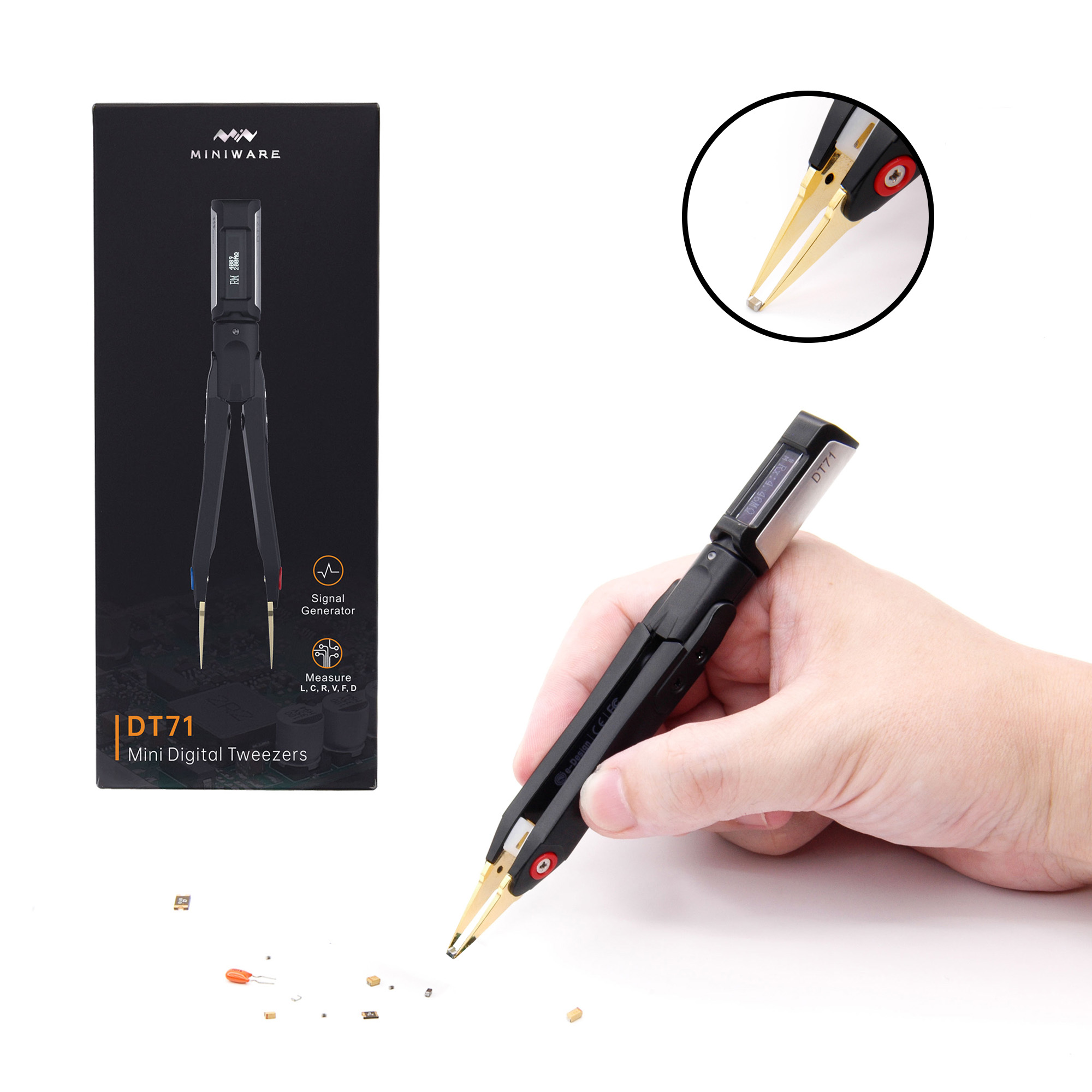 DT71 Mini Digital Tweezers Smart SMD LCRDVF Tester Multimeter Signal Generator for Measuring Components