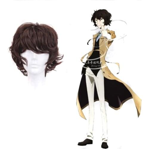 Cosroad Anime Bungo Stray Dogs Dazai Osamu Cosplay Wig Heat Resistant Men Short Brown Curly Hair Cosplay Costume Wigs