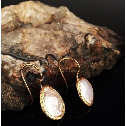 Dr Stone Natural Stone Women 'S Pearl Stone Gold Plated Earrings KRB43 373144625