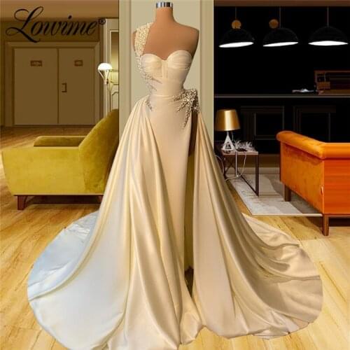Lowime 2021 Long Pearls Crystals Evening Dresses Robe De Soirée De Mariage Dubai Formal Women Celebrity Prom Dress Party Gowns