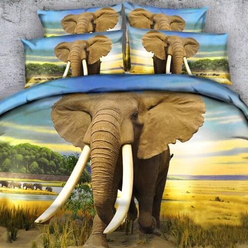 Goldeny 4 Parts Per Set Magnificent long tusk African elephant 3d bed set Bed linen 3D Bed Sheet Set
