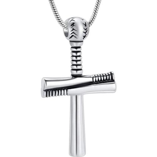 Cross Cremation Jewelry Stainless Steel Baseball Bat Cross Unisex Pendant Memorial Urn Locket Necklace for Men/Women
