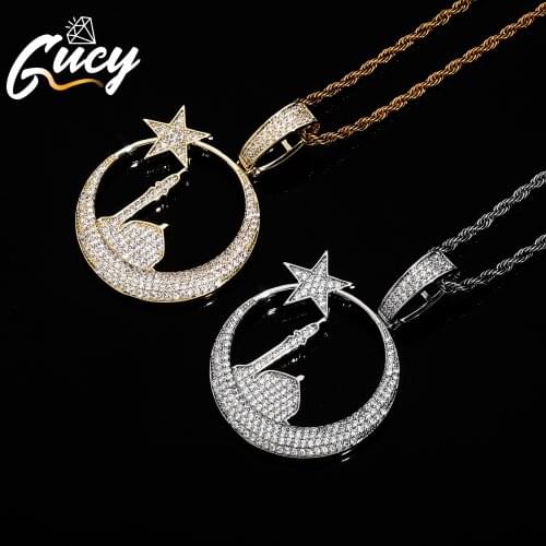 GUCY Stars And The Moon Pendant Full Iced Out Cubic Zirconia Pendant Necklace Fashion Hip Hop Couple Gift Jewelry