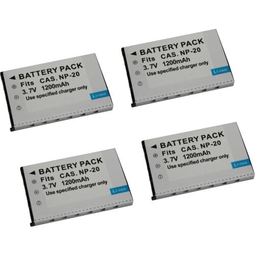4Pcs NP-20 NP20 NP 20 1200mAh 3.7V Li-ion Camera Battery For CASIO EX-S880 EX-Z6 EX-S880RD Exilim Card EX Zoom Series