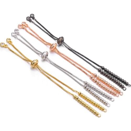 Mibrow 2pcs/lot New Copper Micro-inlaid Zircon Round Bead Bracelet Rose Gold Rhodium Chains For Bracelet 23cm Adjustable Size