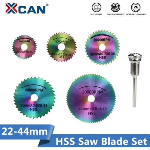 XCAN HSS Saw Blade Set 22/25/32/35/44mm With 3mm Shank Mandrel Rotary Tools Wood Saw Disc Mini Cicular Cutting Disc