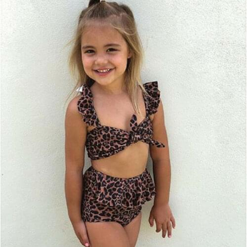 2020 Newest 2Pcs Toddler Baby Girl Leopard Bikini Set Ruffles Floral Swimwear Bathing Suit Bikini Outfits Swimsuit Set Beachwear
