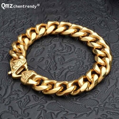New Titanium Mens Gold Punk Heavy Twisted Link Chains Bracelet Bangles Cuff Wristband Pulseras Trendy Male Jewelry Brace lace