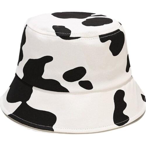 Women Men Vintage Multicolor Cow Print Bucket Hat Harajuku Hip Hop Outdoor Sun Protection Foldable Panama Fisherman Cap