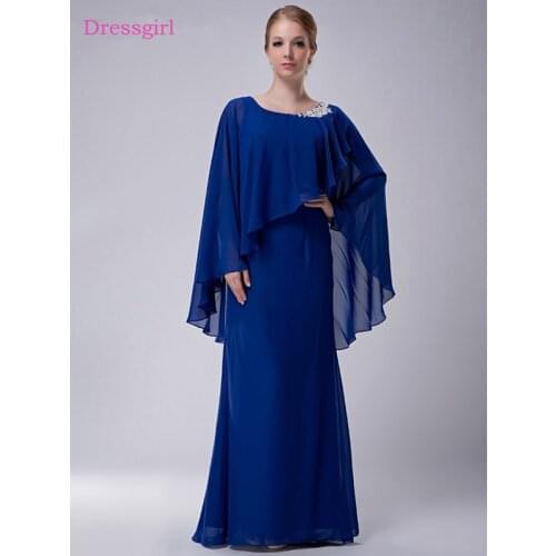 Royal Blue Mother Of The Bride Dresses Sheath Chiffon Appliques With Jacket Long Elegant Groom Mother Dresses Wedding