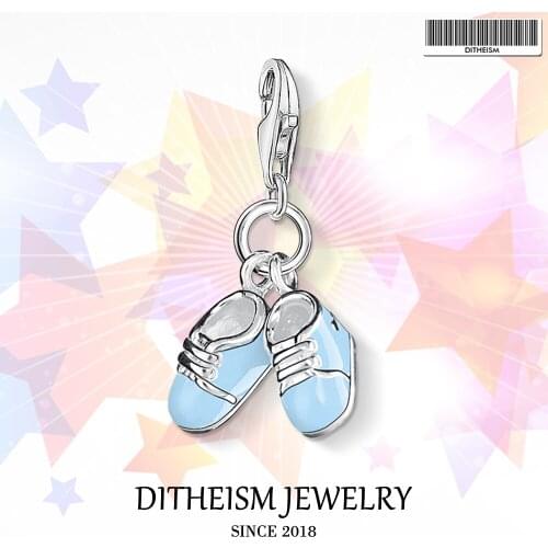 Blue Baby Boots Charms Pendant,2018 Fashion Jewelry 925 Sterling Silver Sweet Gift For Women Boy Fit Bracelet Necklace Bag